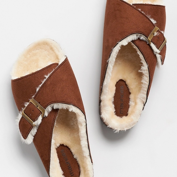 Maurices Shoes - Maurices Ophelia Cognac Faux Fur Sandals Buckle Slip On Soft Size 8 NEW NWT